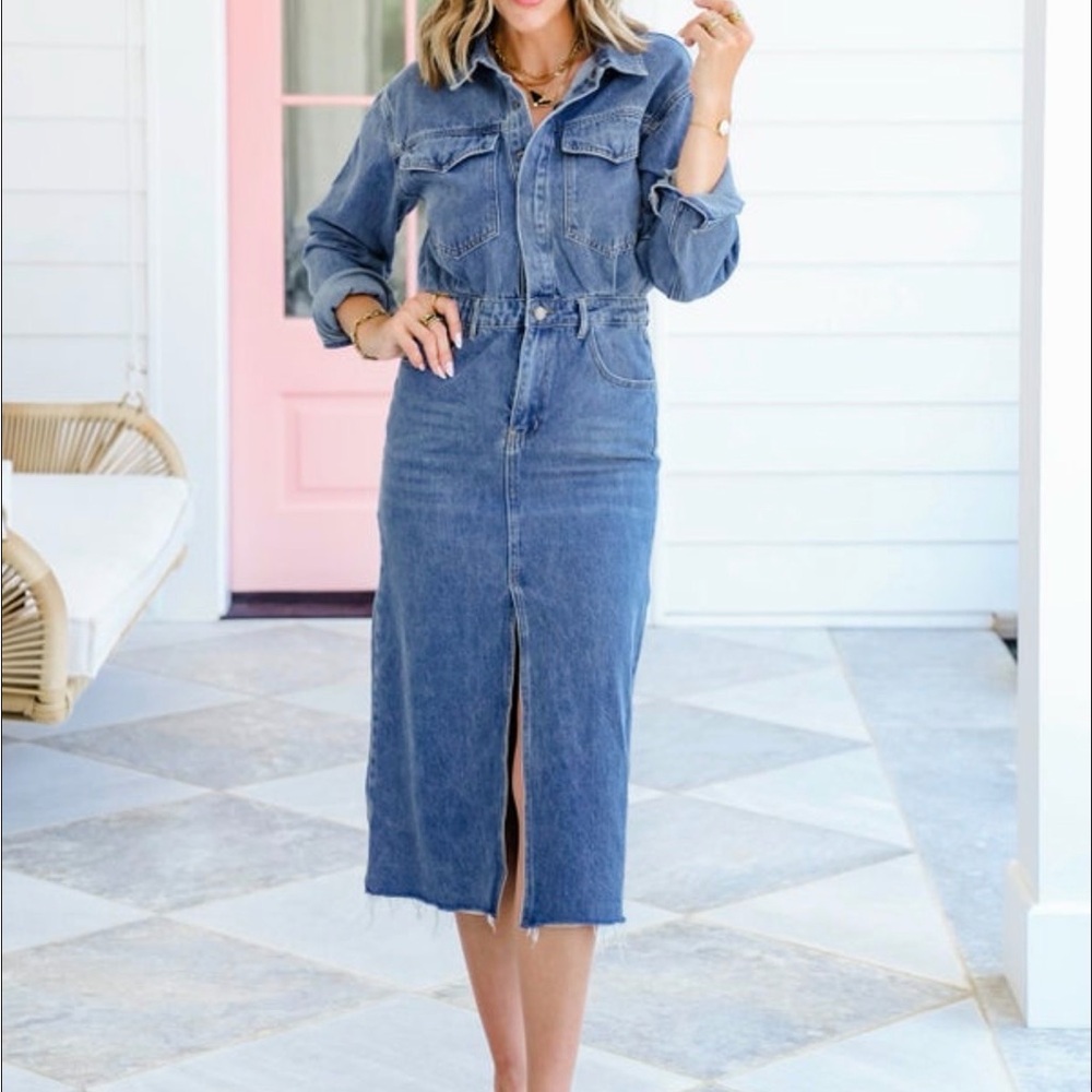 Classic Blue Denim Midi Dress